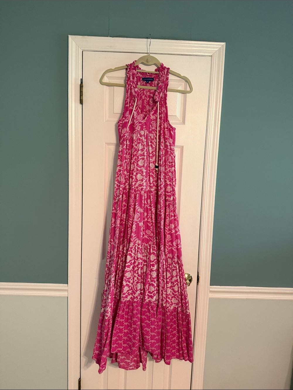 Posh Garden Hot Pink and White Floral Halter Maxi Dress